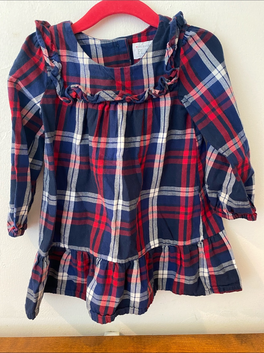 The Children's Place Red, Navy & White Plaid Ruffle Long-Sleeve Top